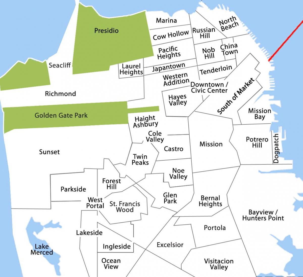 Mapa Bayview dzielnicy San Francisco 