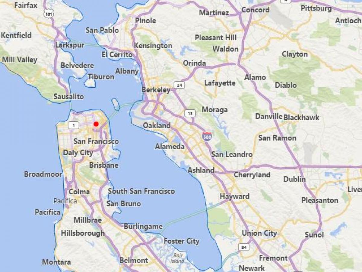 mapa miast Kalifornii, w pobliżu San Francisco