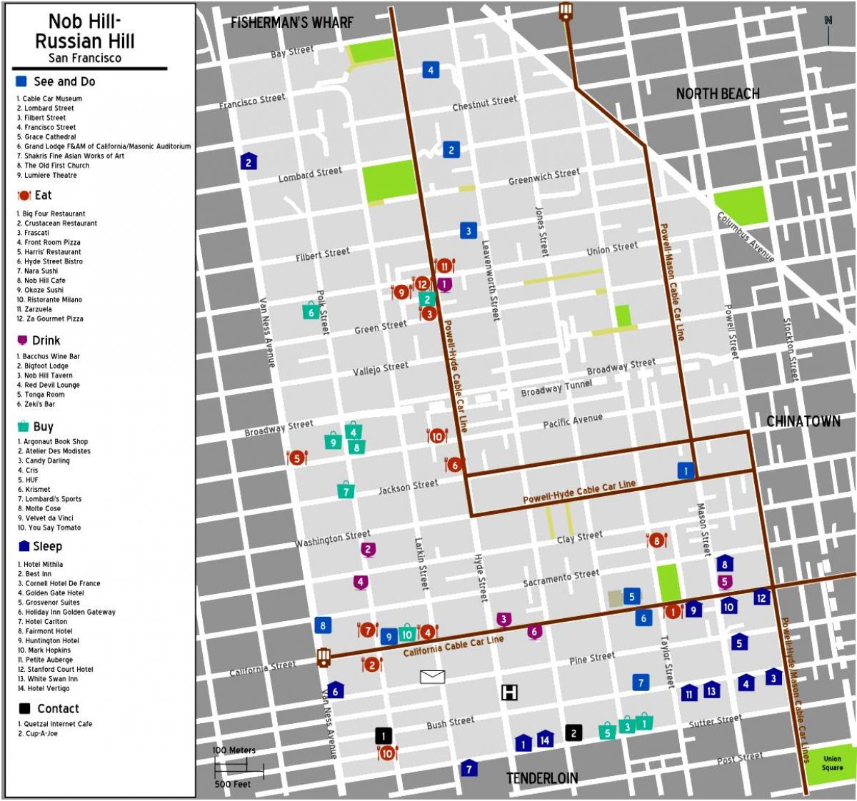 Mapa dzielnicy Nob Hill w San Francisco