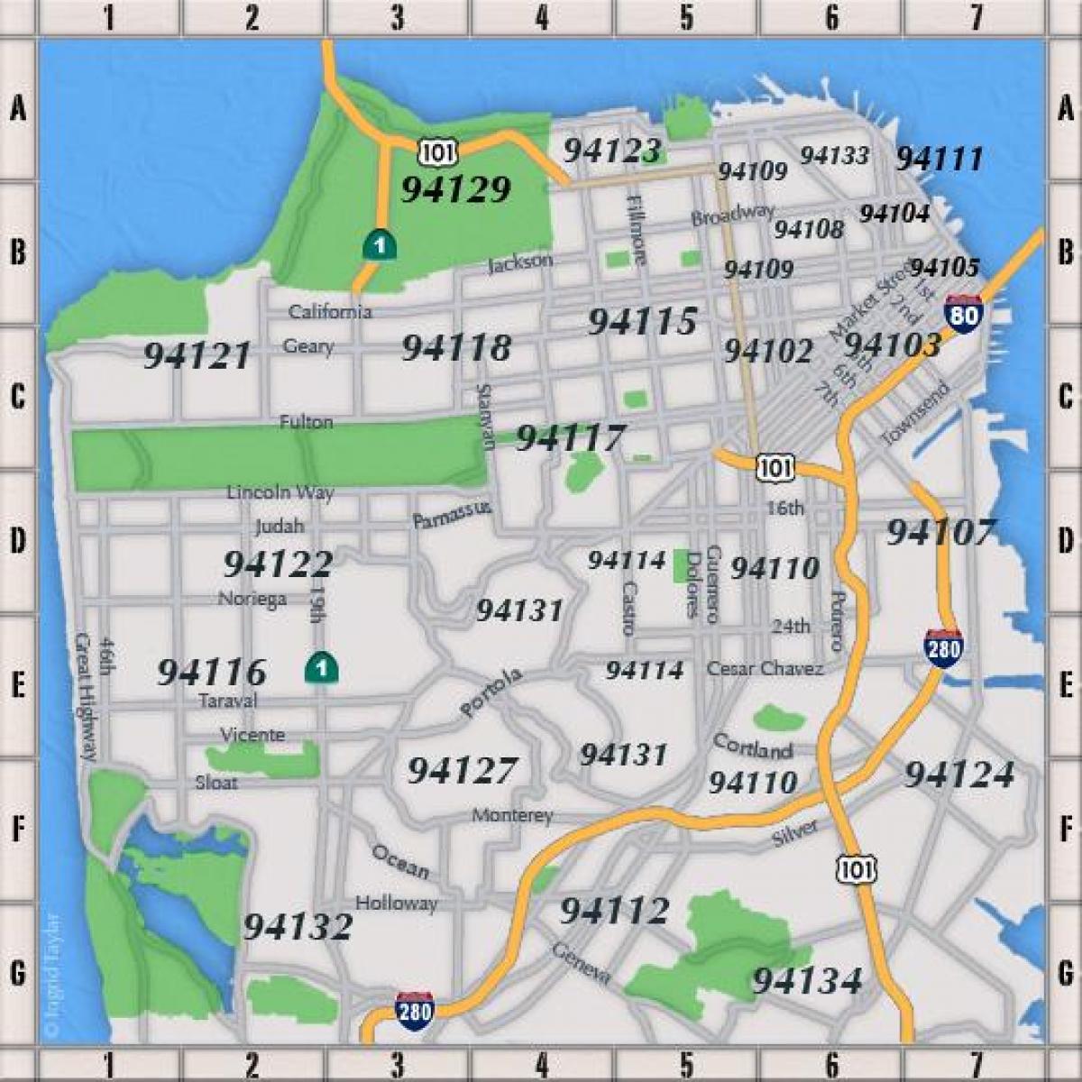 San Francisco kod pocztowy mapie