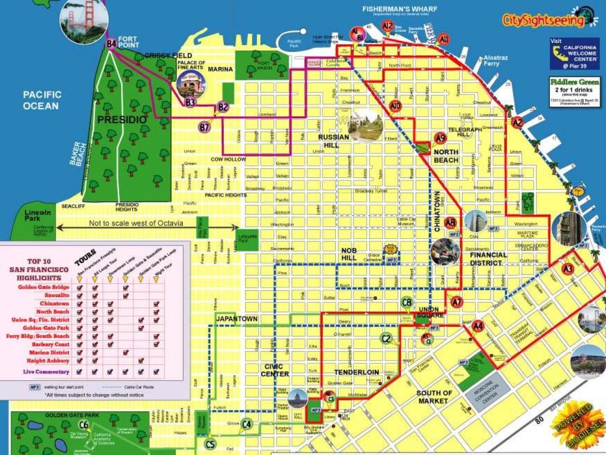 Mapa miasta San Francisco trasę 