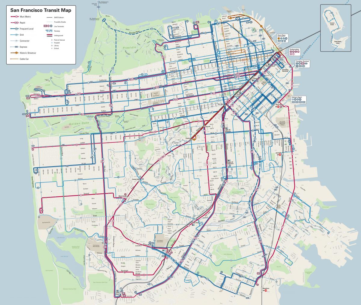 Linie autobusowe San Francisco mapie