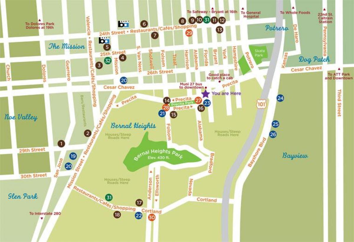 Mapa Bernal Heights w San Francisco