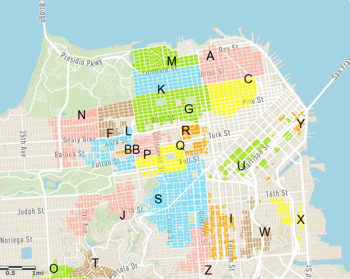 bezpłatny parking na ulicy San Francisco mapie