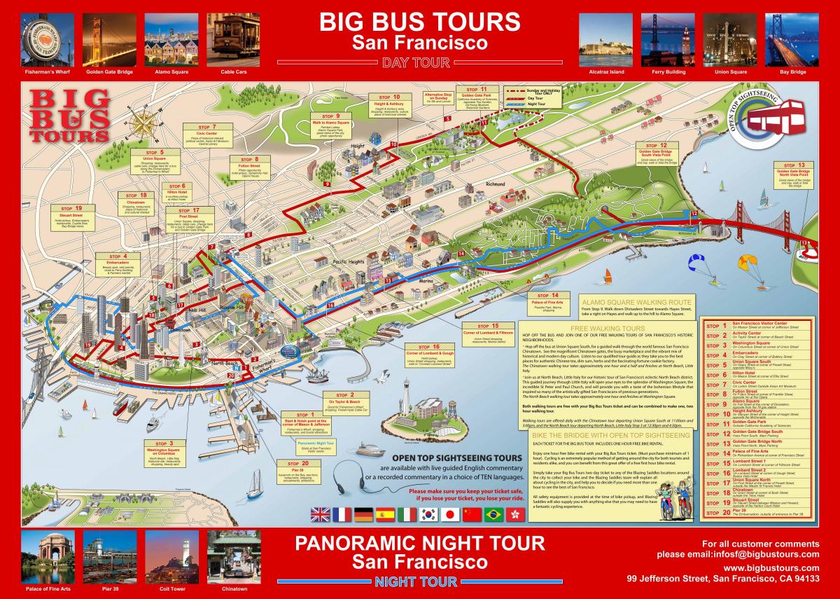 duży czerwony autobus w San Francisco mapie