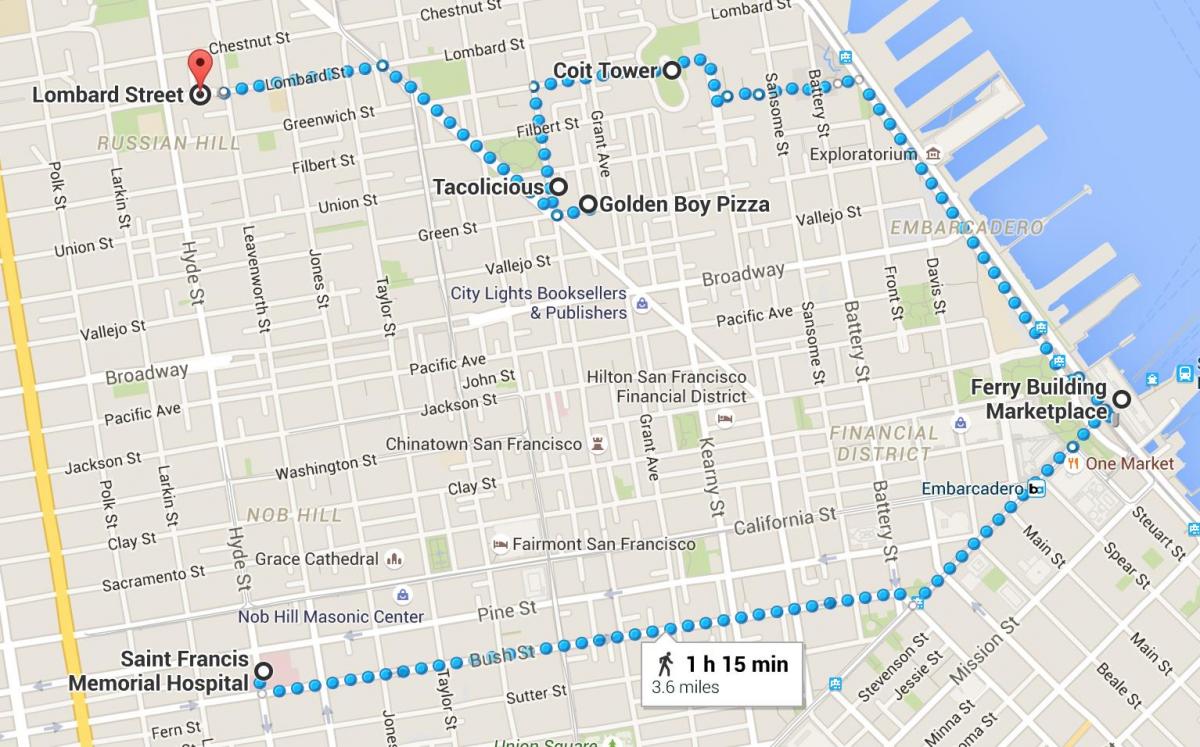 San Francisco Chinatown piesza wycieczka na mapie