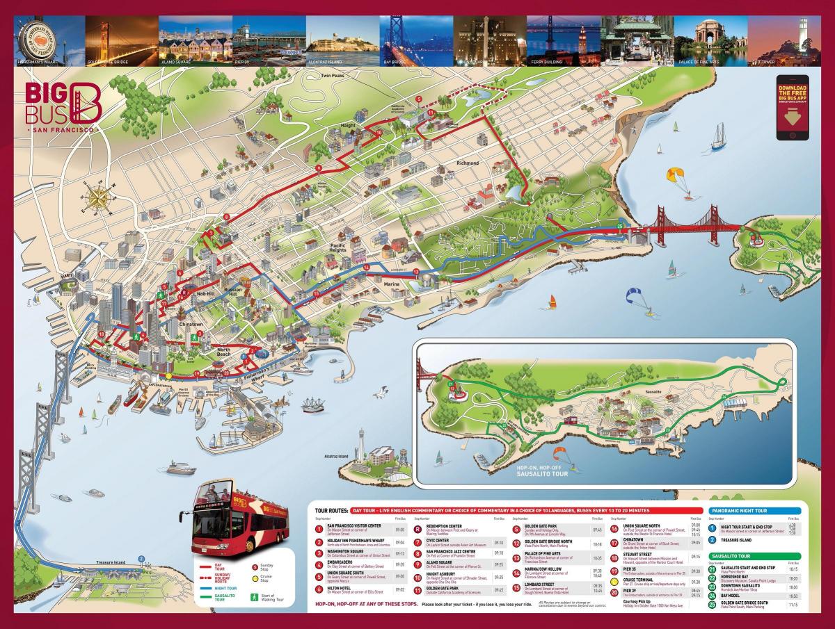 Mapa czerwony autobus San Francisco 