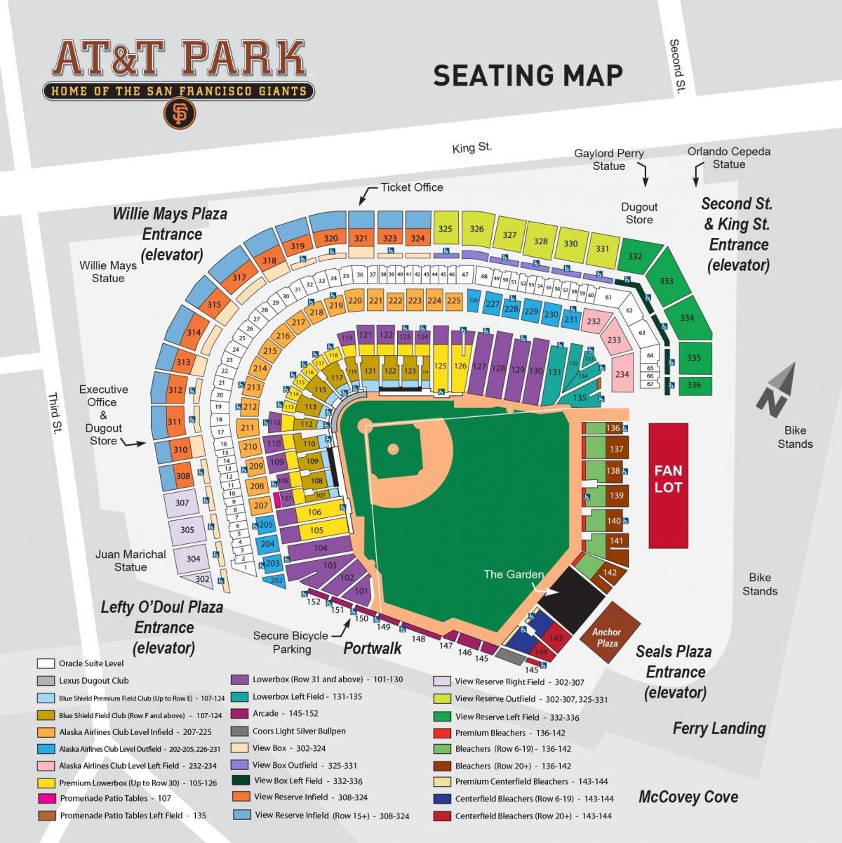Mapa AT&T park szczegółowe fotel