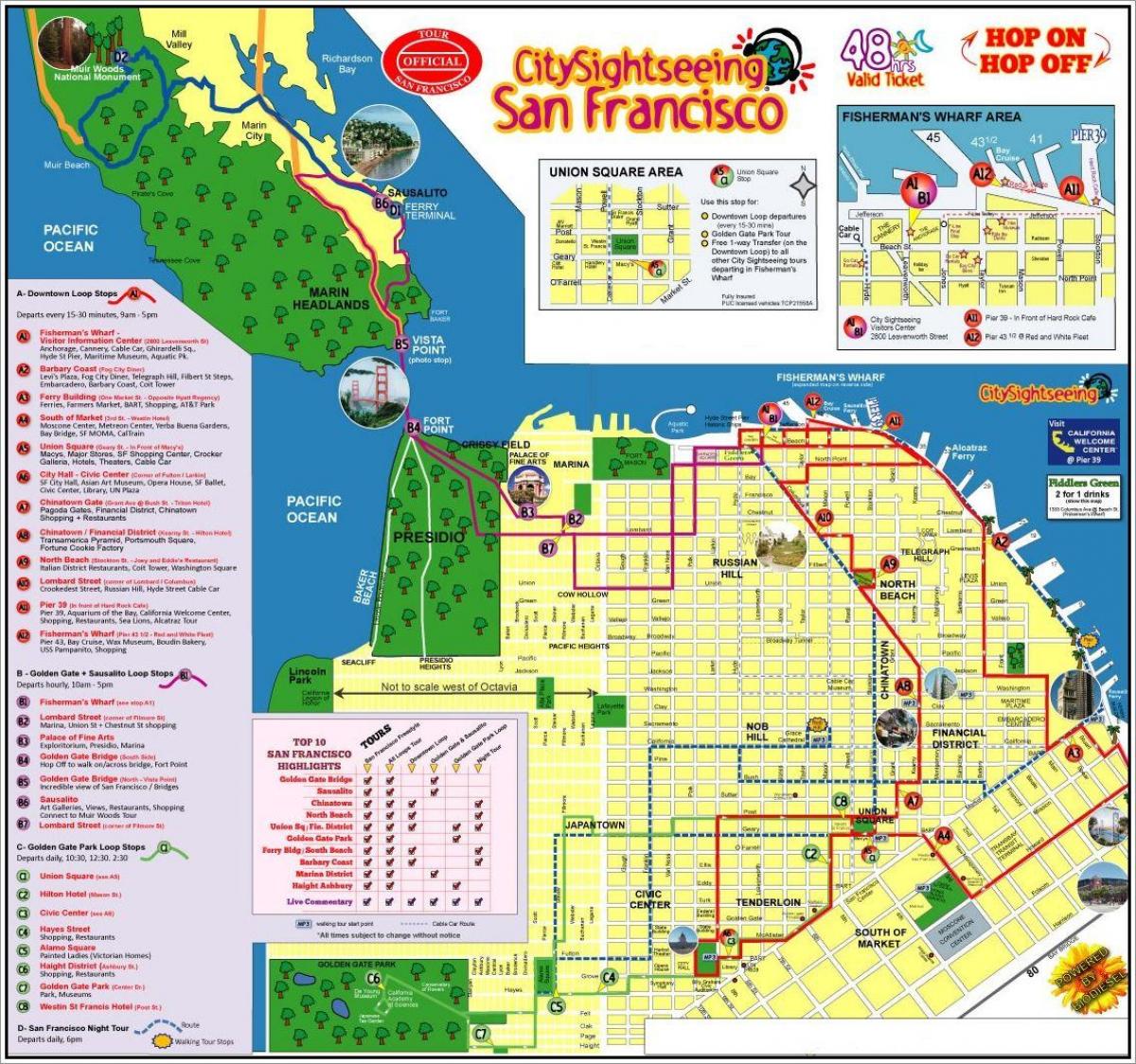 San Francisco-hop-hop-off bus tour mapie