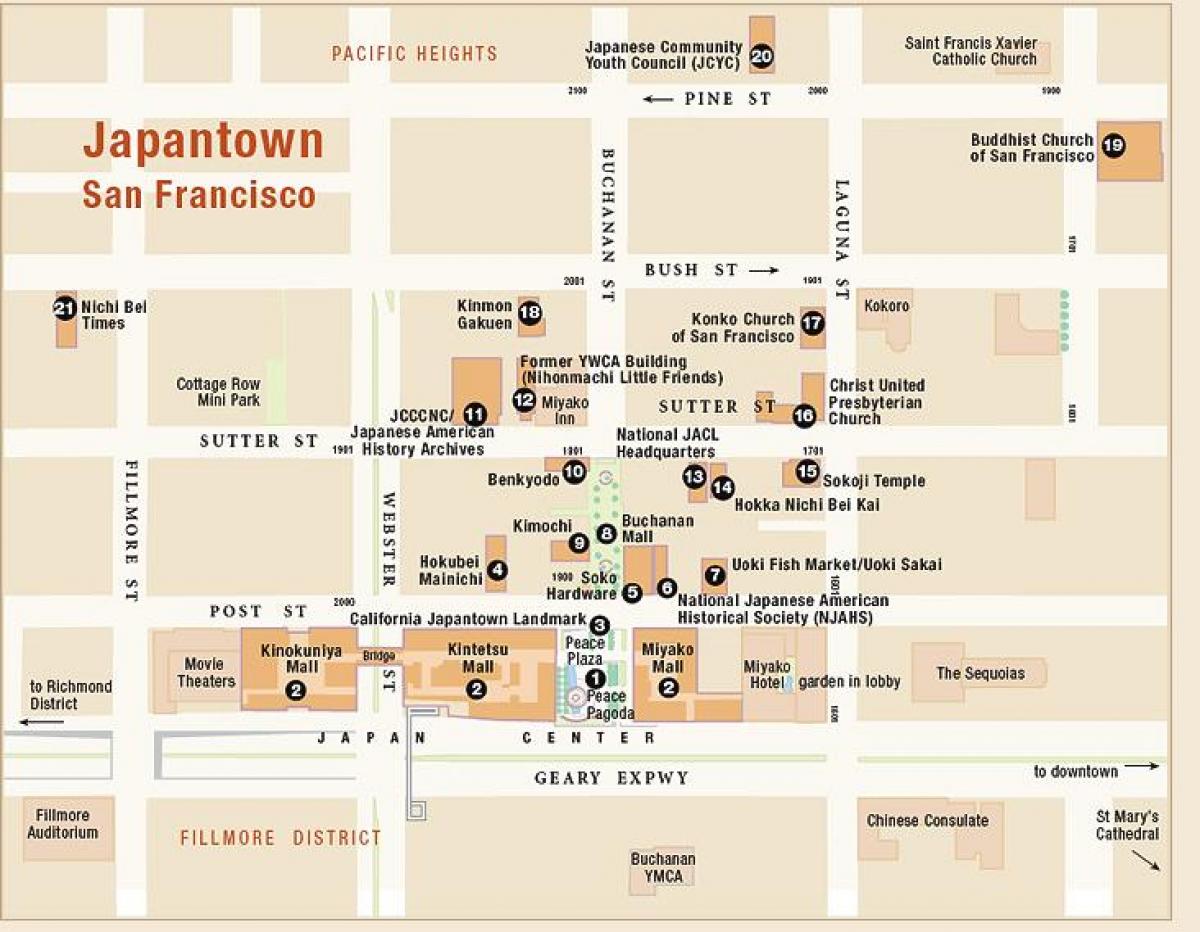 Mapa japońskiej dzielnicy San Francisco