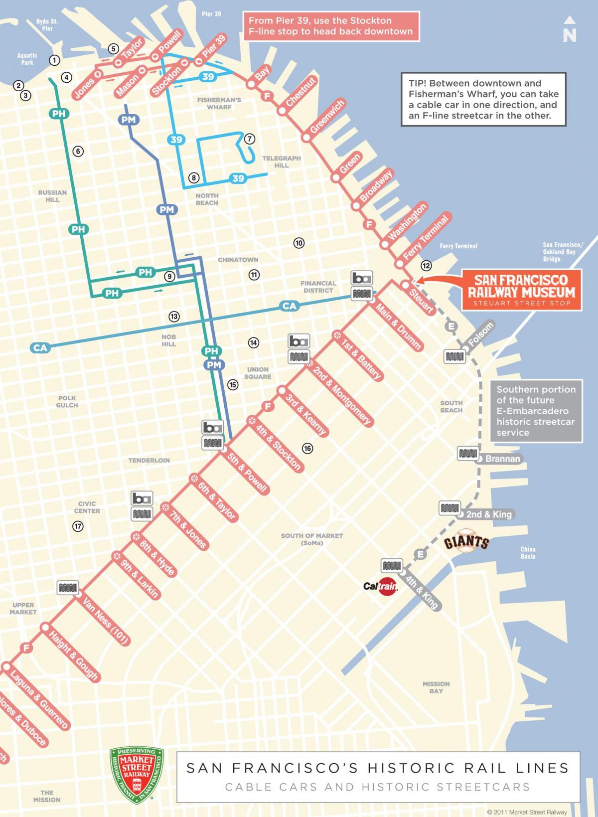 Mapa kolejka linowa na trasie San Francisco, ca