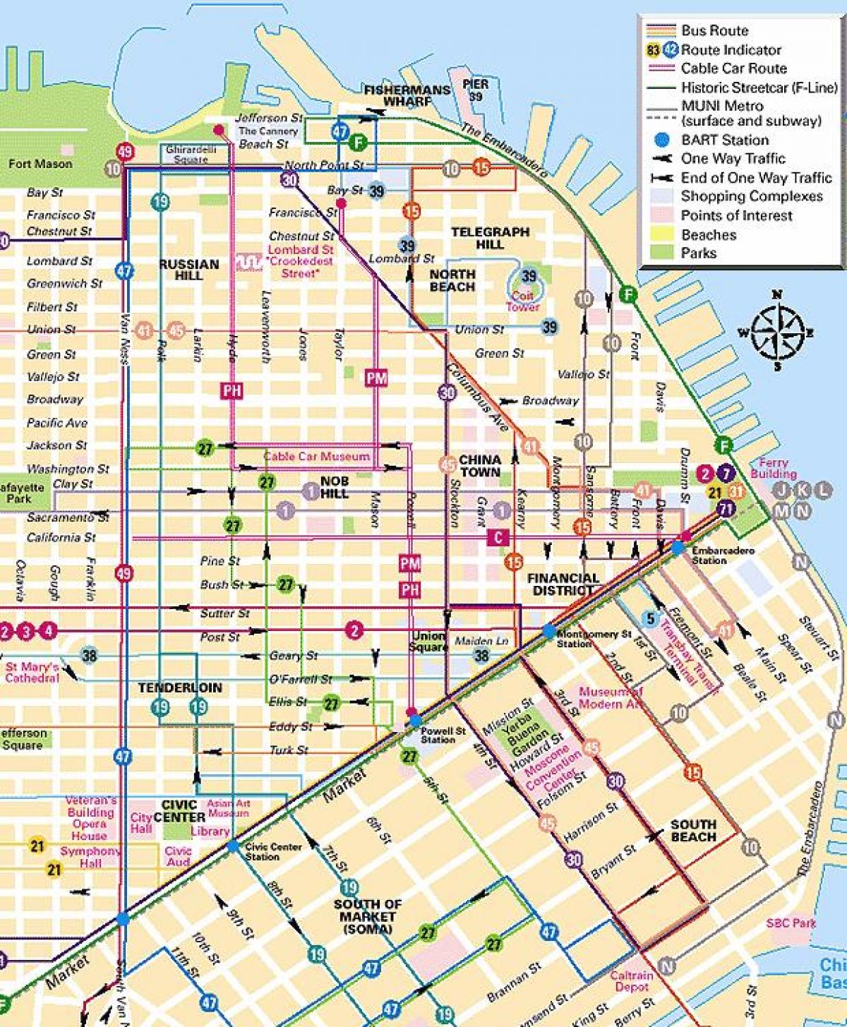 kolejki linowe San Francisco mapie