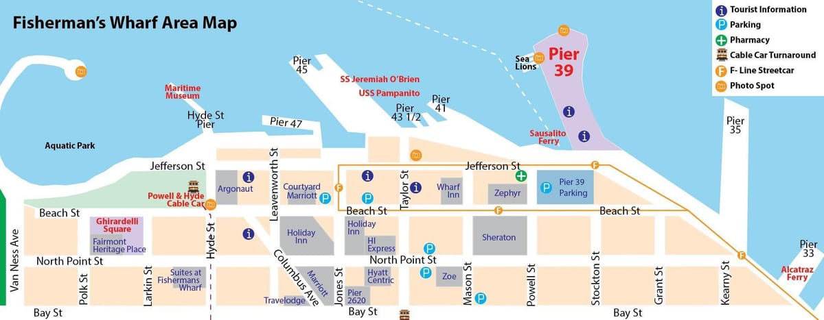 mapa Wharf San Francisco fisherman ' s wharf 