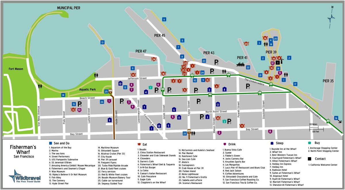 mapa Wharf San Francisco fisherman ' s wharf 