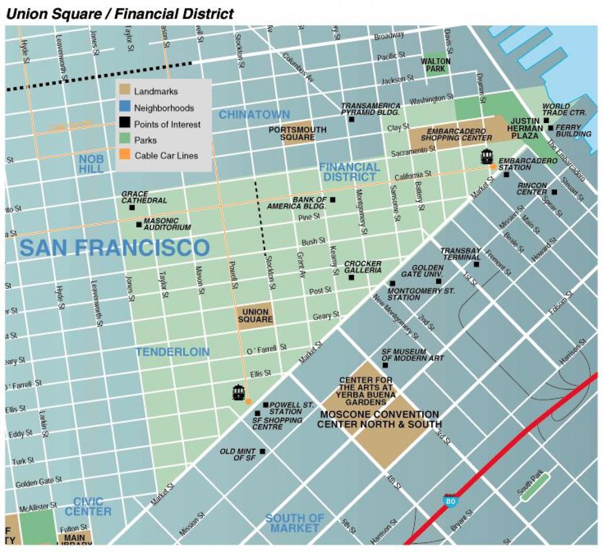 Mapa placu Union w San Francisco
