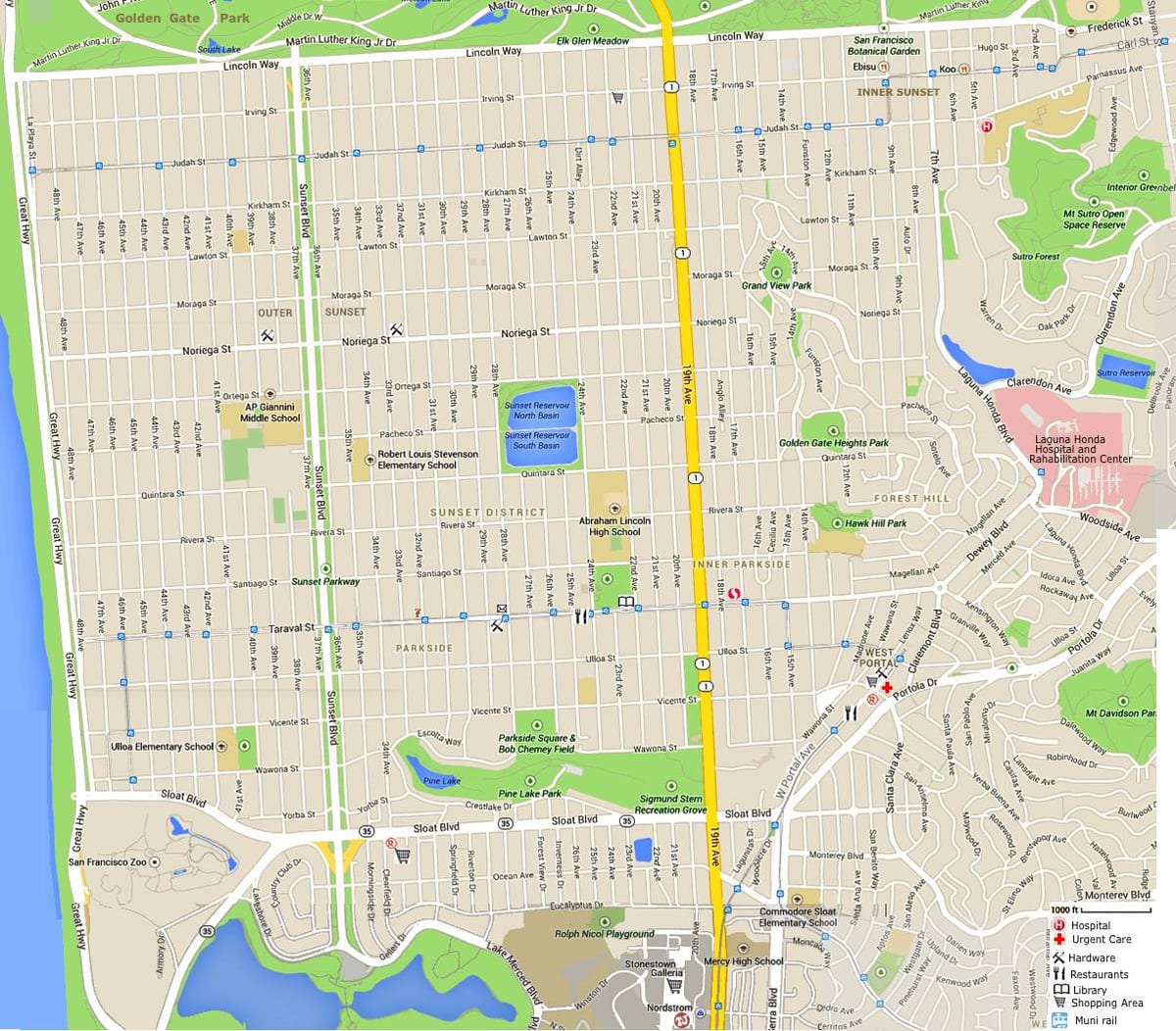 Mapa zachodzie słońca dzielnicy San Francisco