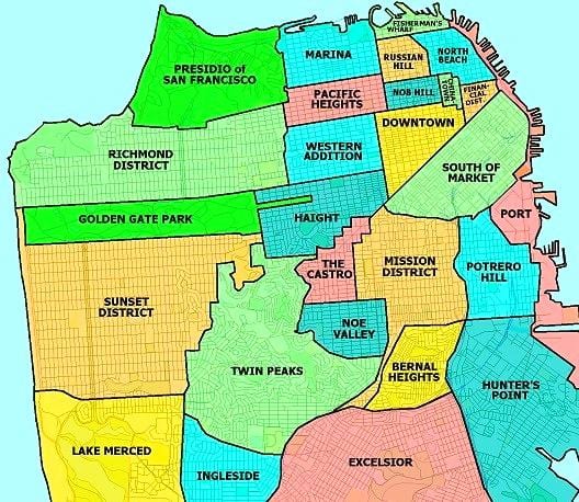 na przedmieściach San Francisco mapie