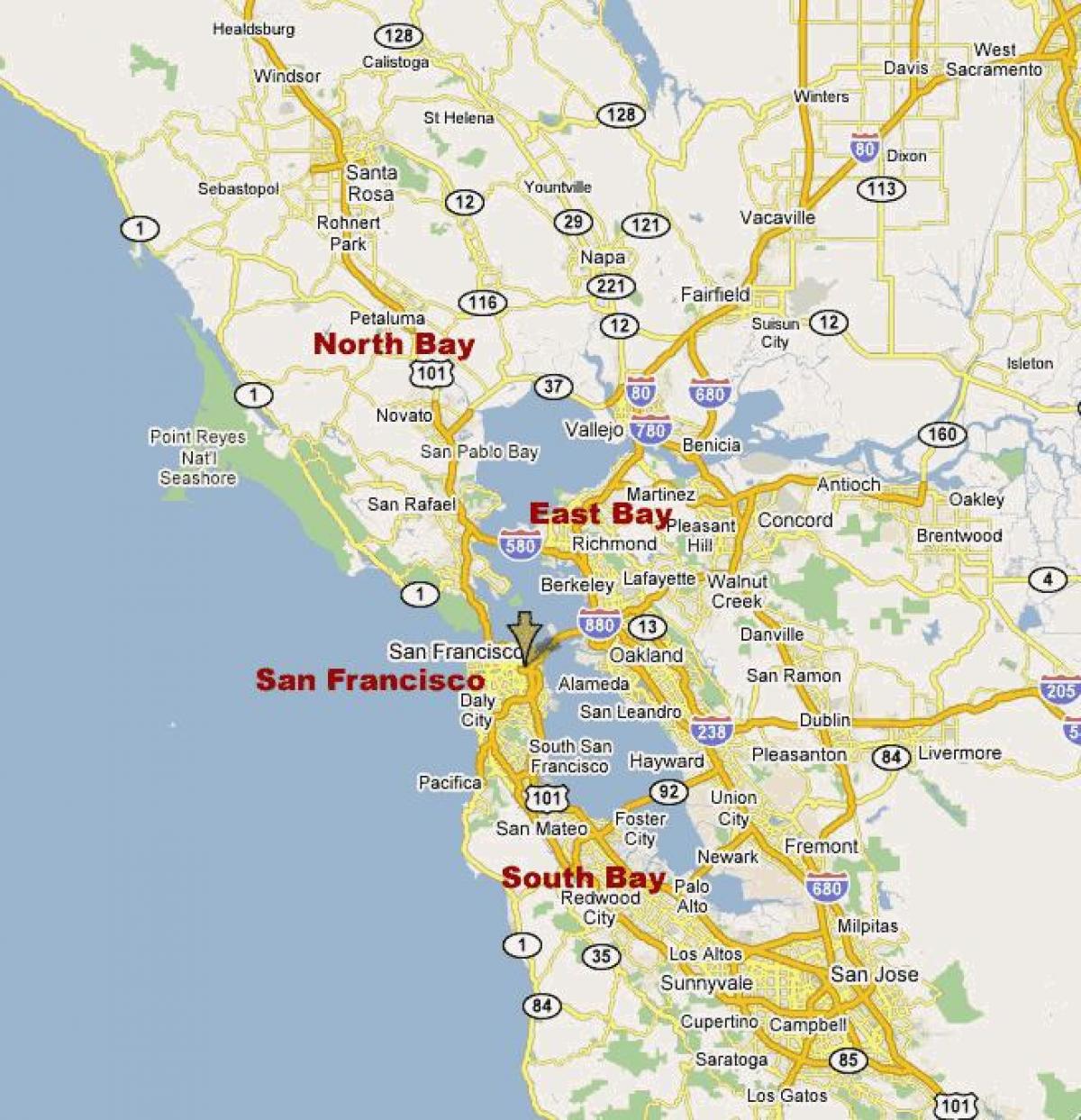 mapa Południowej zatoce Północnej Kalifornii