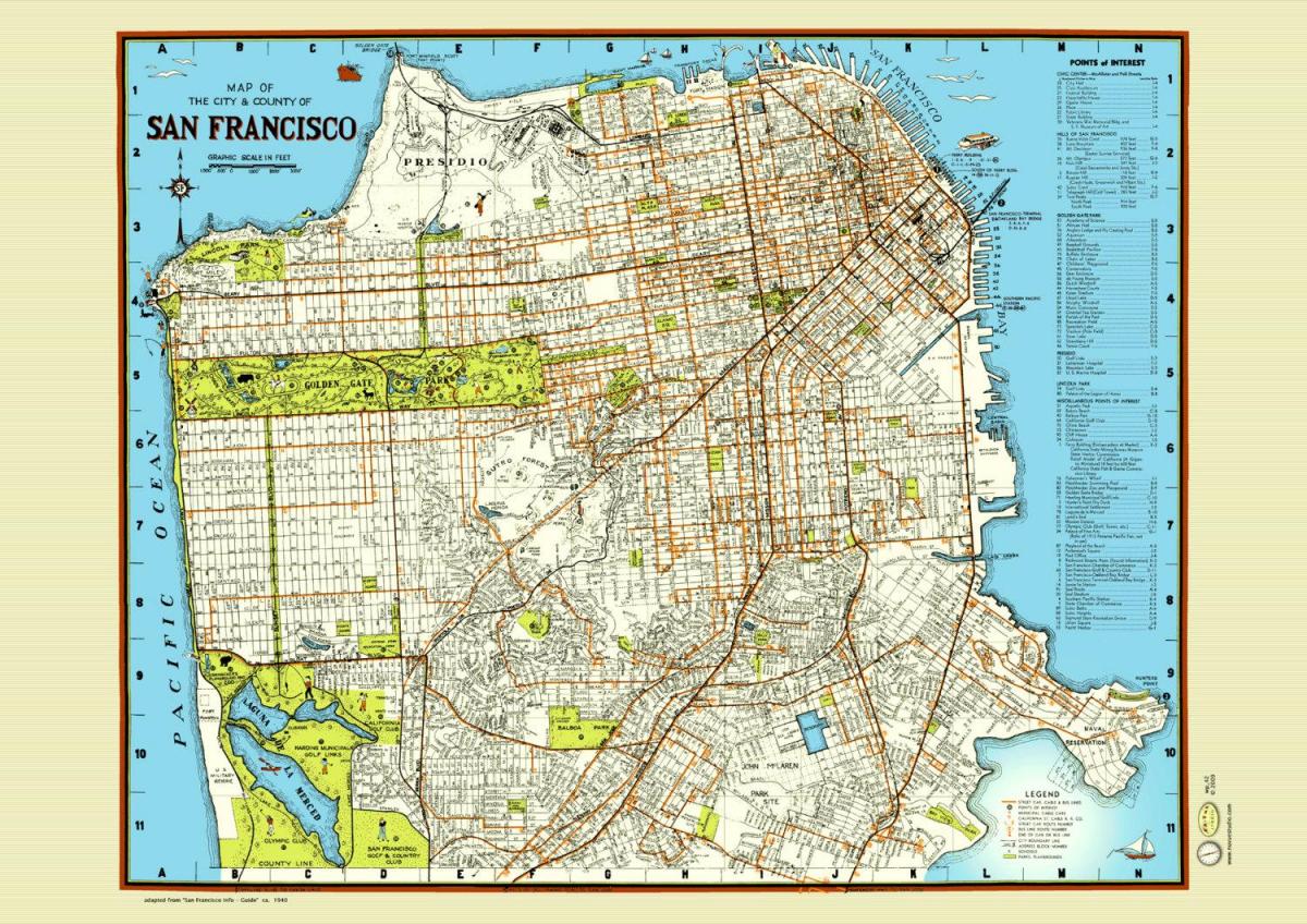 Mapa San Francisco street plakat