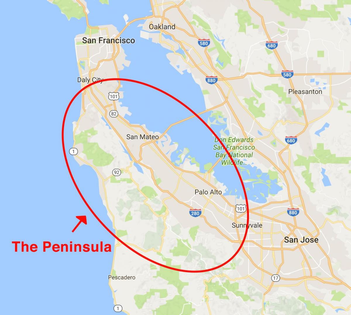 Mapa półwysep San Francisco 