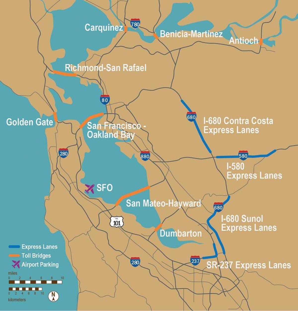 płatne drogi w San Francisco mapie
