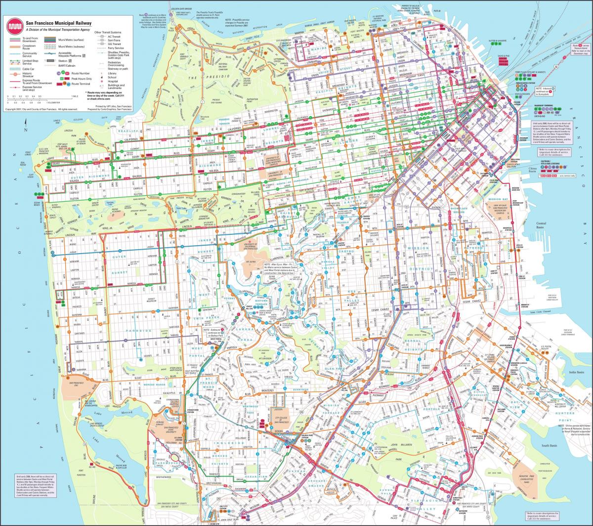 Mapa San Francisco miejska kolej