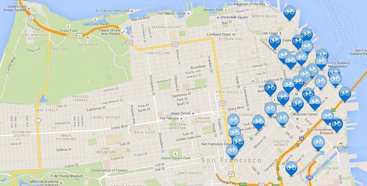 Mapa podziel San Francisco rower