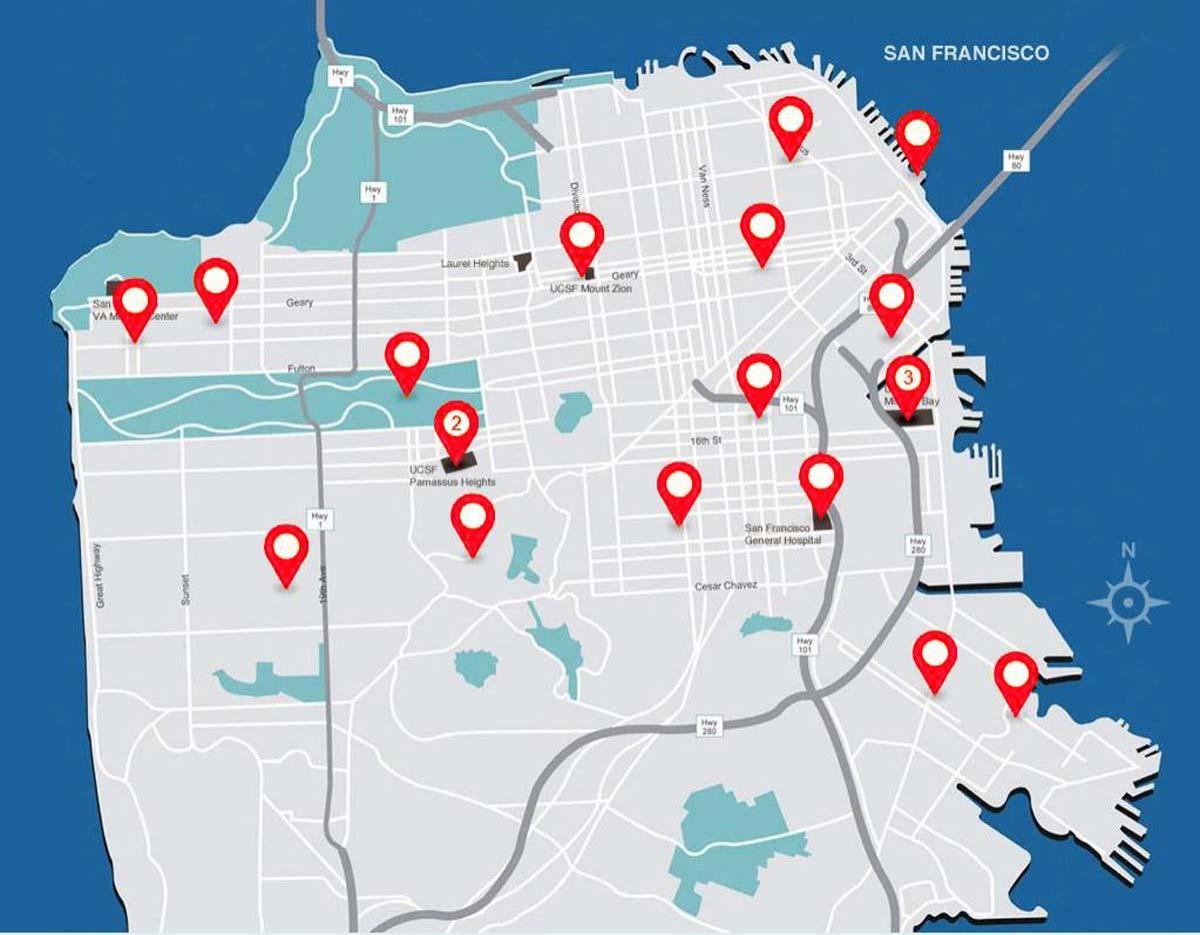 Mapa San Francisco szpitala