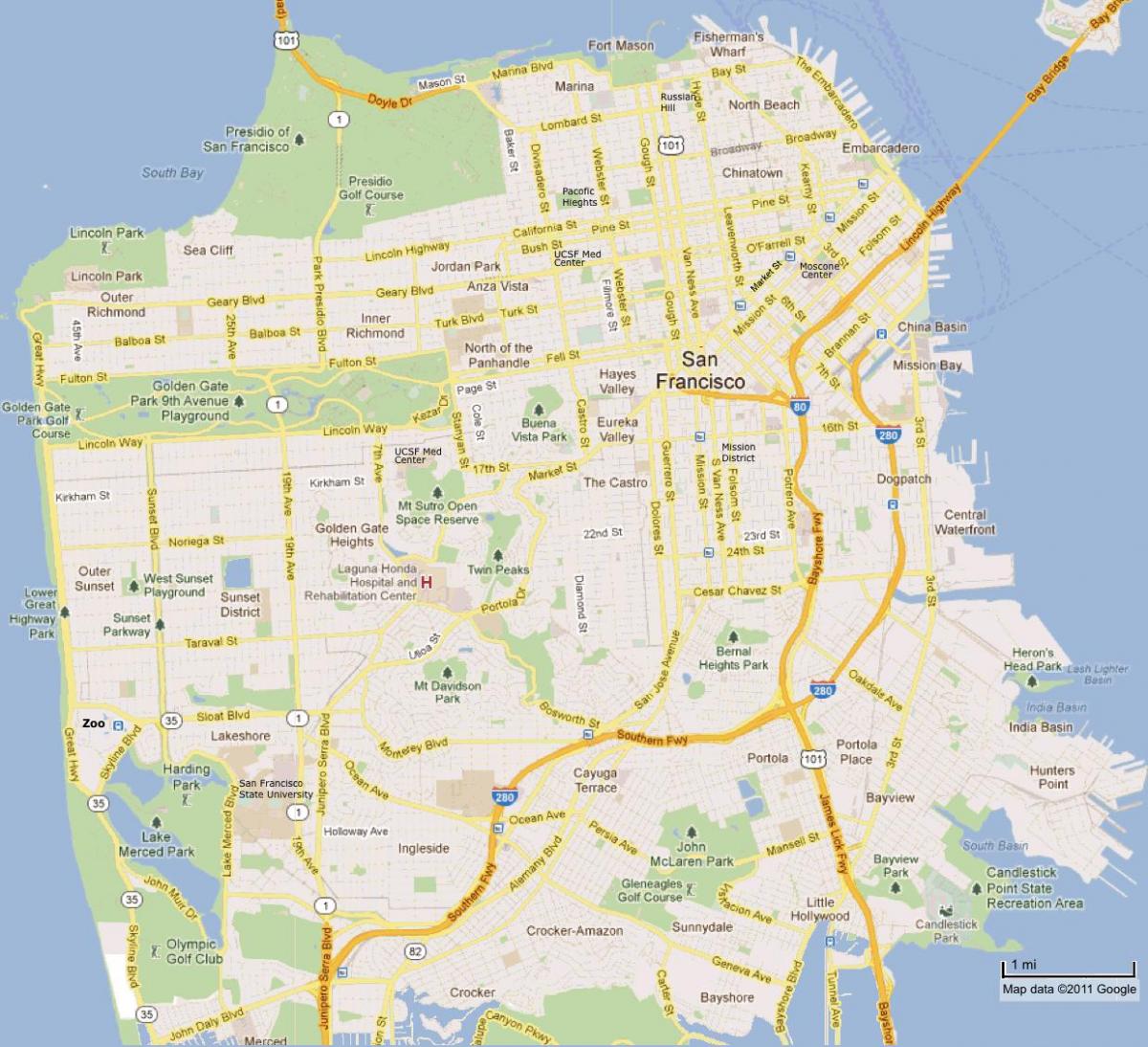 Atrakcje San Francisco mapie