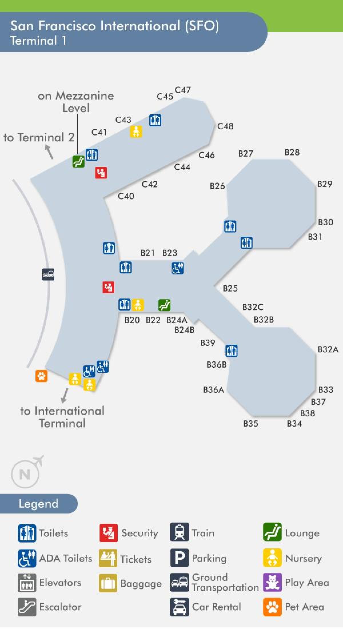 Terminal lotniska w San Francisco 1 mapa