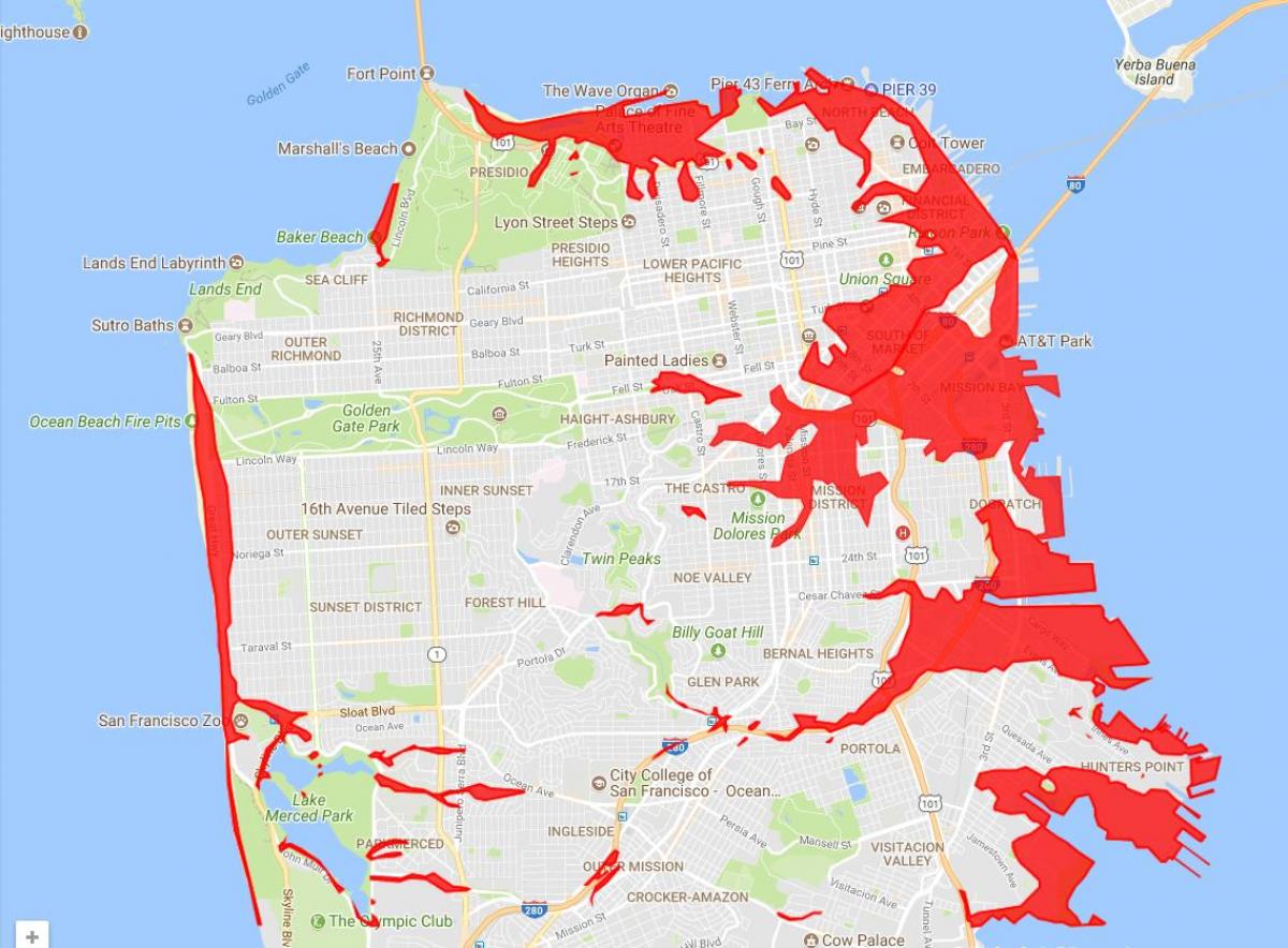 Dzielnice San Francisco, aby uniknąć mapie