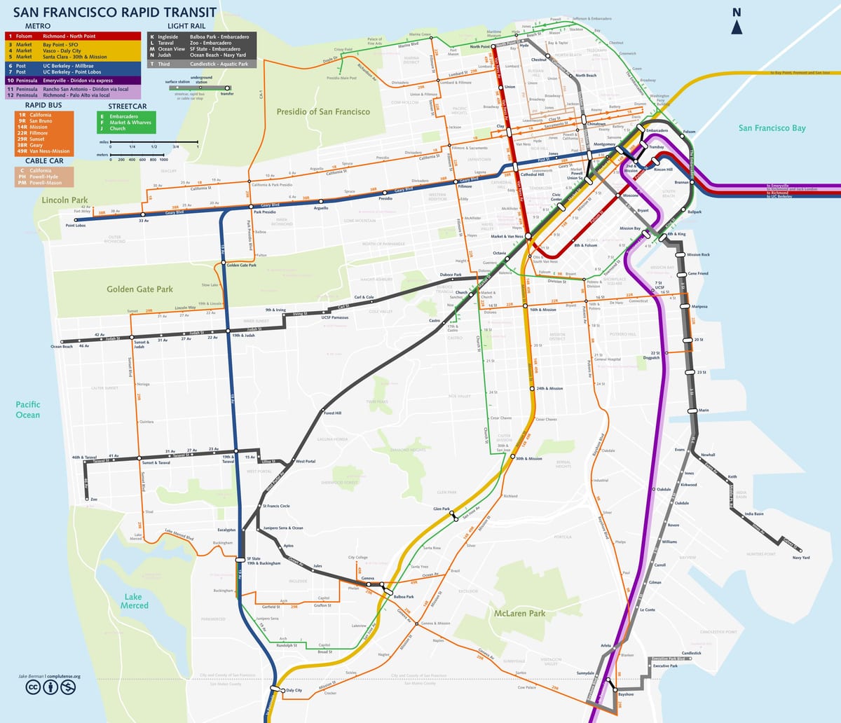 Mapa San Francisco tranzytem