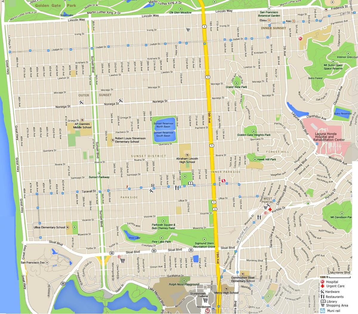 Mapa Twin Peaks w San Francisco