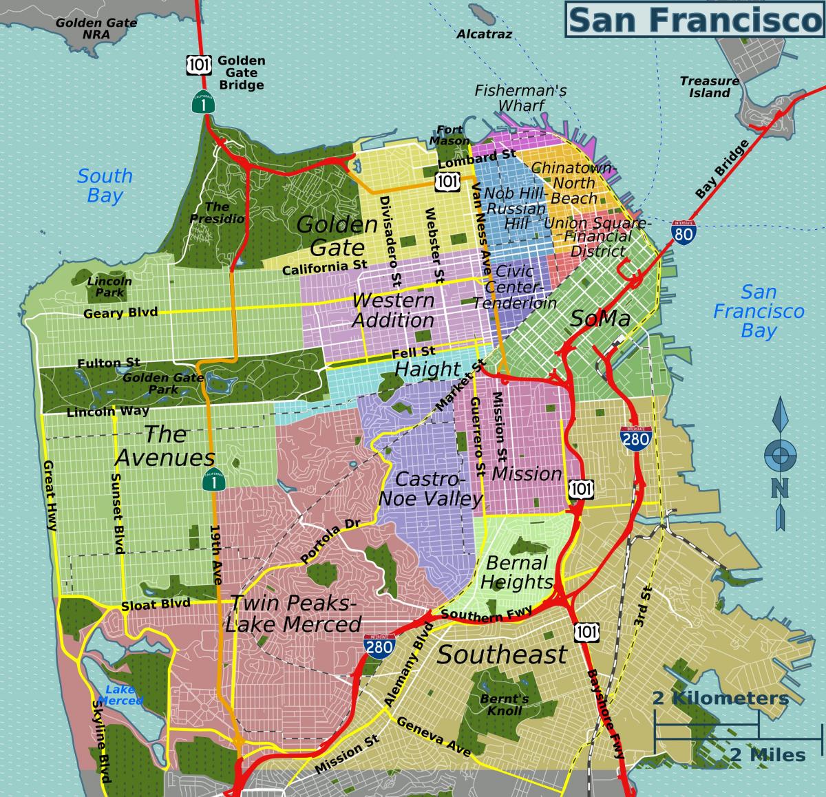 mapa ulic San Francisco, Ca