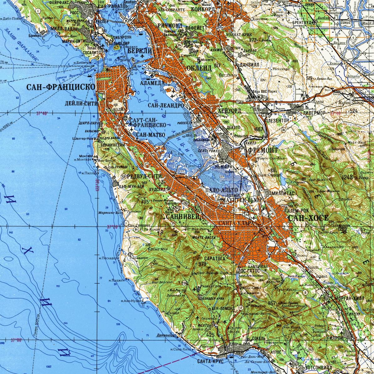 Obszarze zatoki San Francisco mapy topograficznej