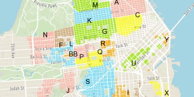 Bezpłatny parking na ulicy San Francisco mapie