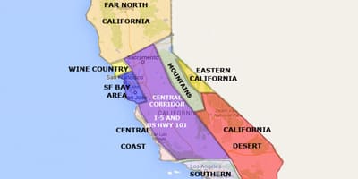 Mapa Kalifornii, na północ od San Francisco