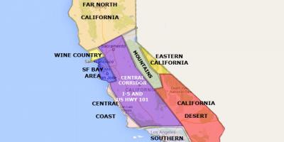 Mapa Kalifornii, na północ od San Francisco