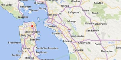 Mapa miast Kalifornii, w pobliżu San Francisco